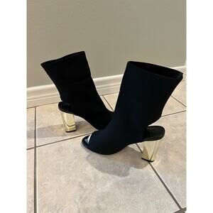 Cuccoo Chunky Gold Heeled Open Toe Black Size 41 (8) Sandal Slip on Boots